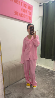Pink Solid Stripes Pijamas