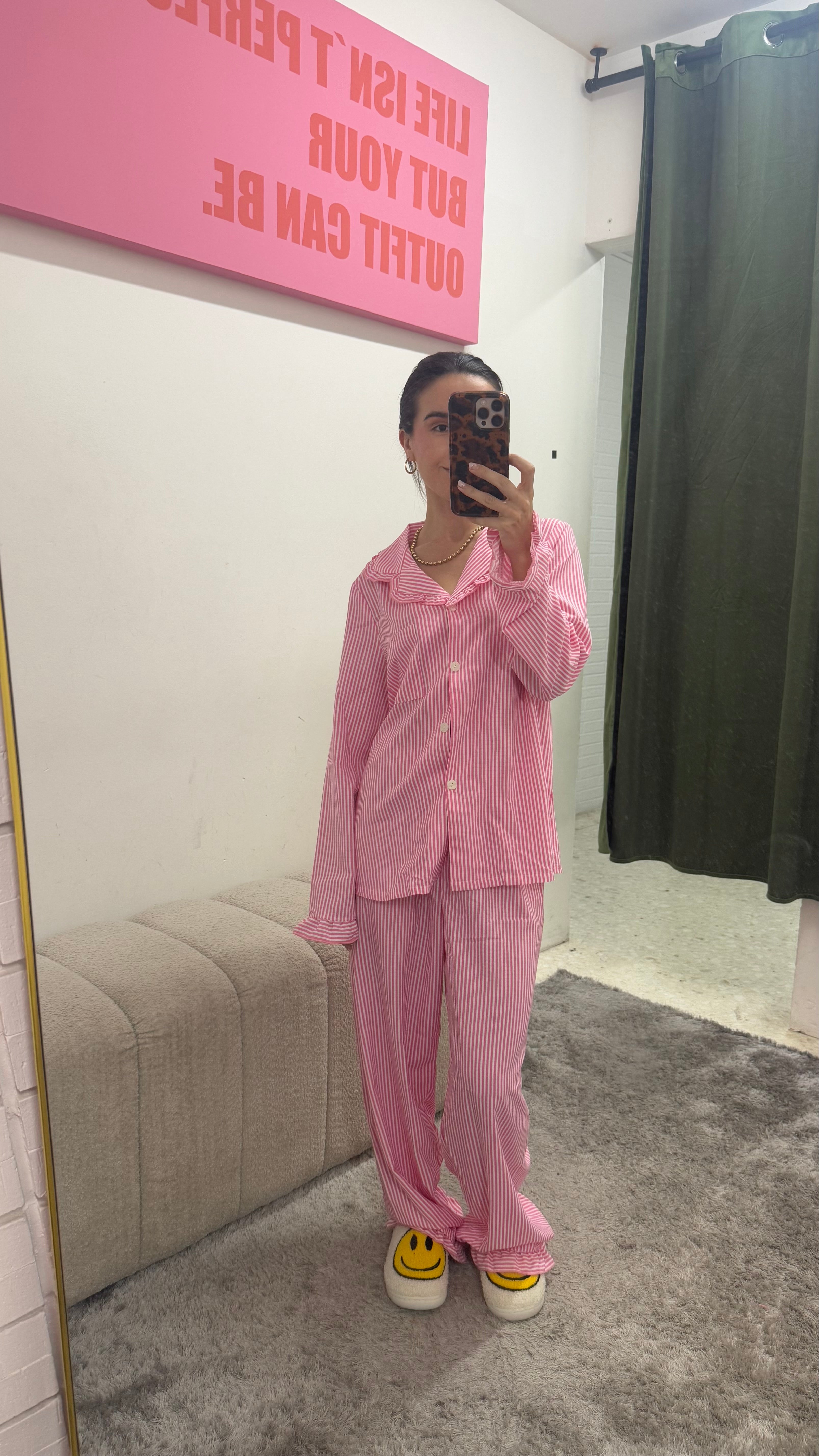 Pink Solid Stripes Pijamas