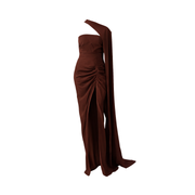 Strapless Brown Maxi Dress with Cape