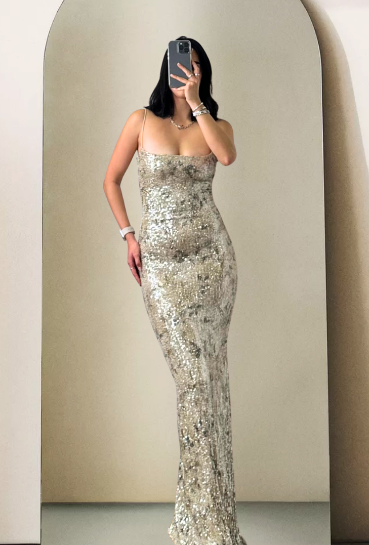 Sequin Print Dress - Gold