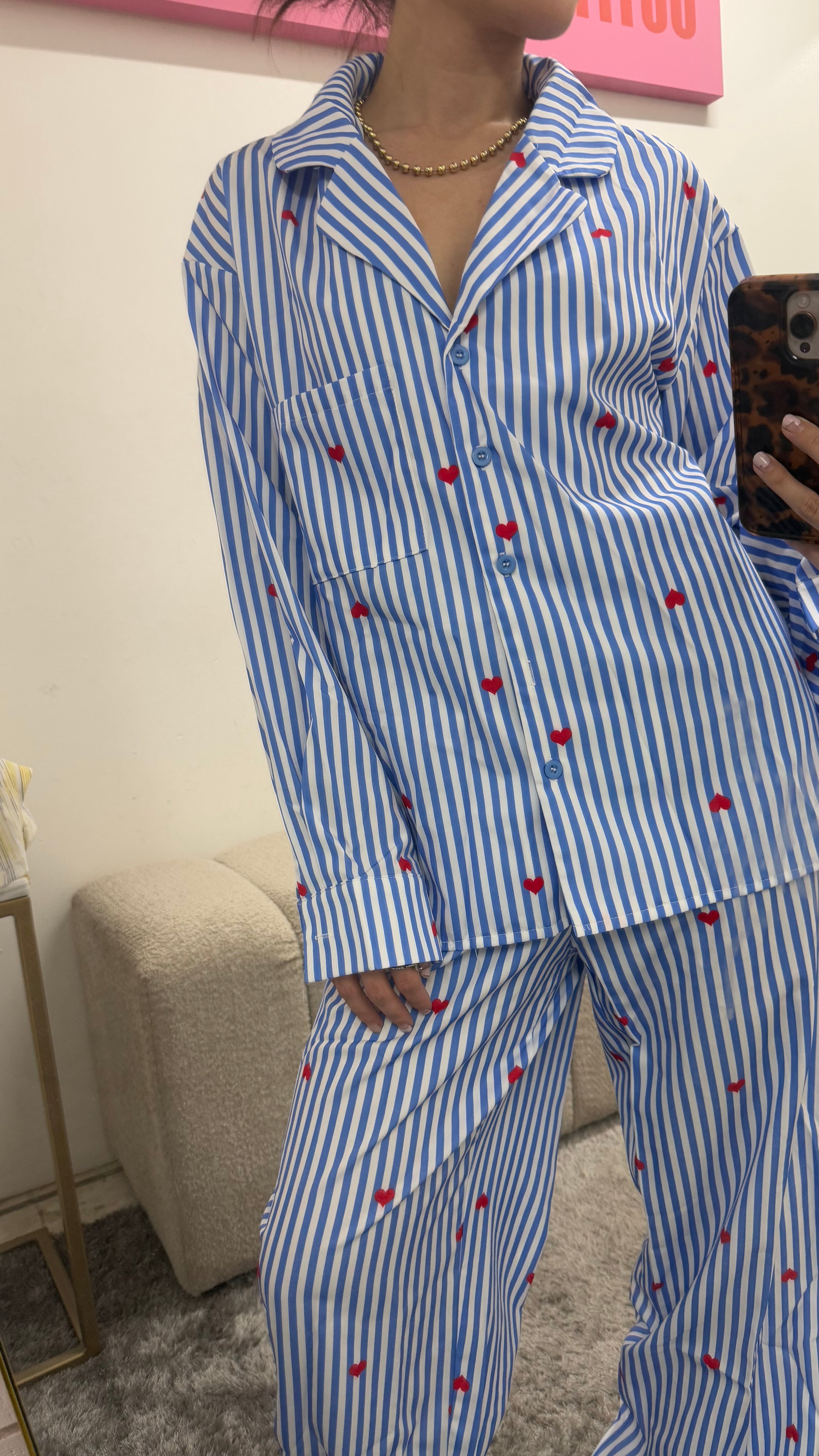 Blue Lines & Red Hearts Pijamas
