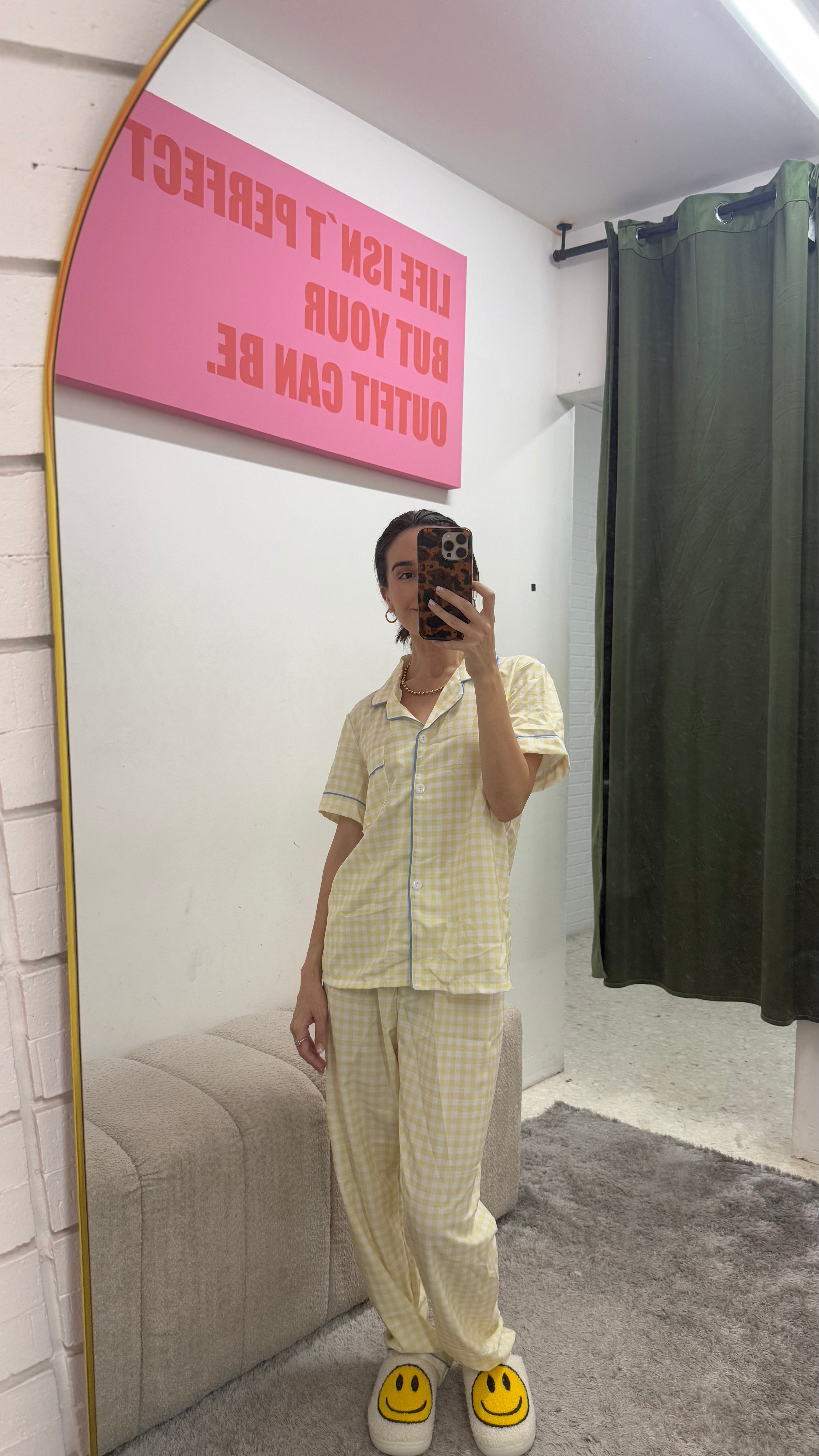 Yellow Checkboard Short Sleeves Pijamas