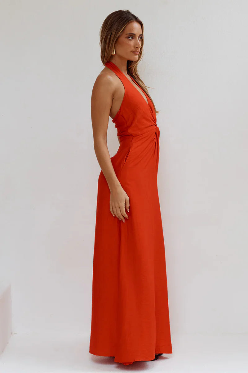 Arli Deep Plunge Maxi Dress Red