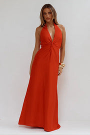 Arli Deep Plunge Maxi Dress Red