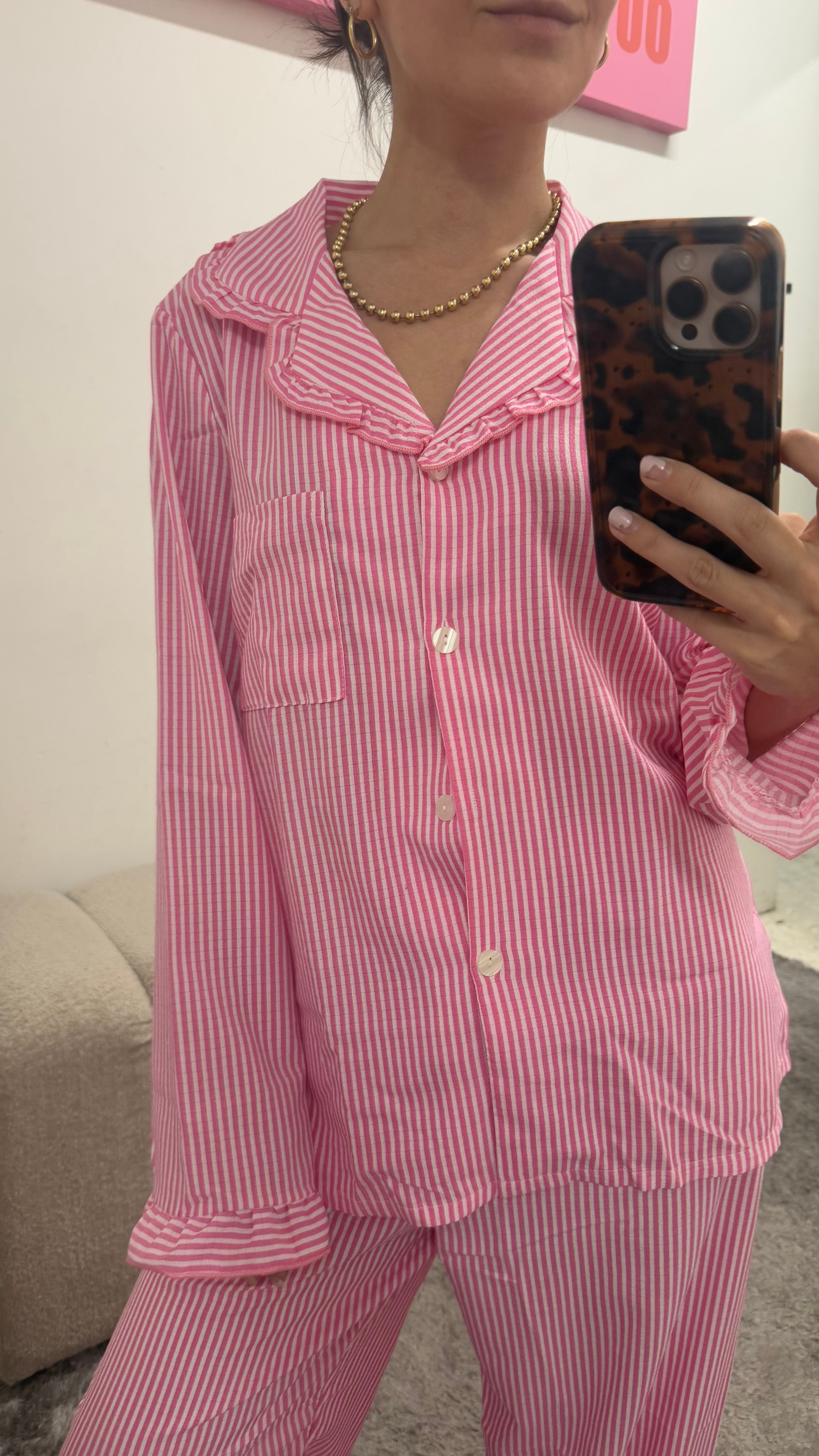 Pink Solid Stripes Pijamas