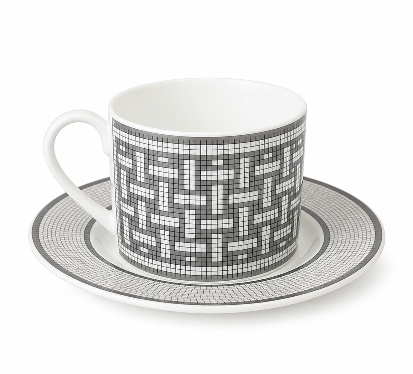 Set Taza Gris Diseño Geométrico