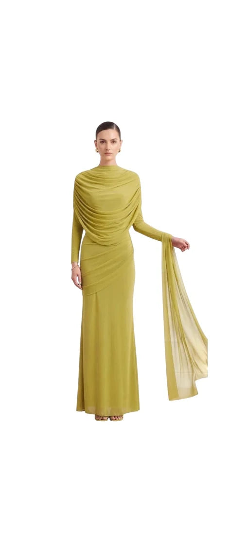 Olive Goddess Long Sleeve Dress 0103