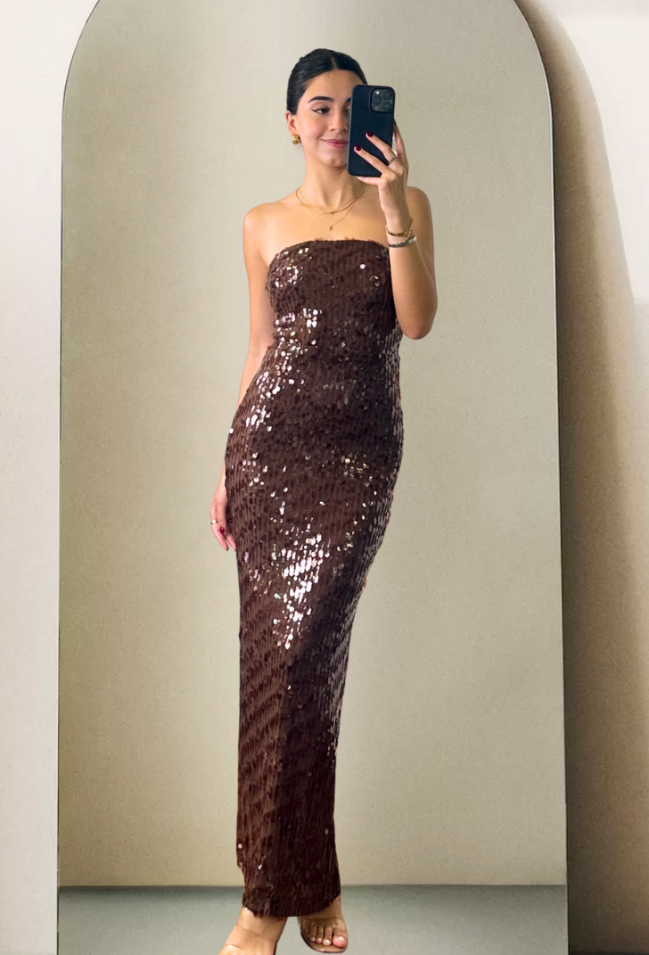 Seline Sequin Dress - Chocolate