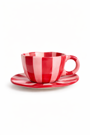 Set de Taza Lineas Rosas y Rojas