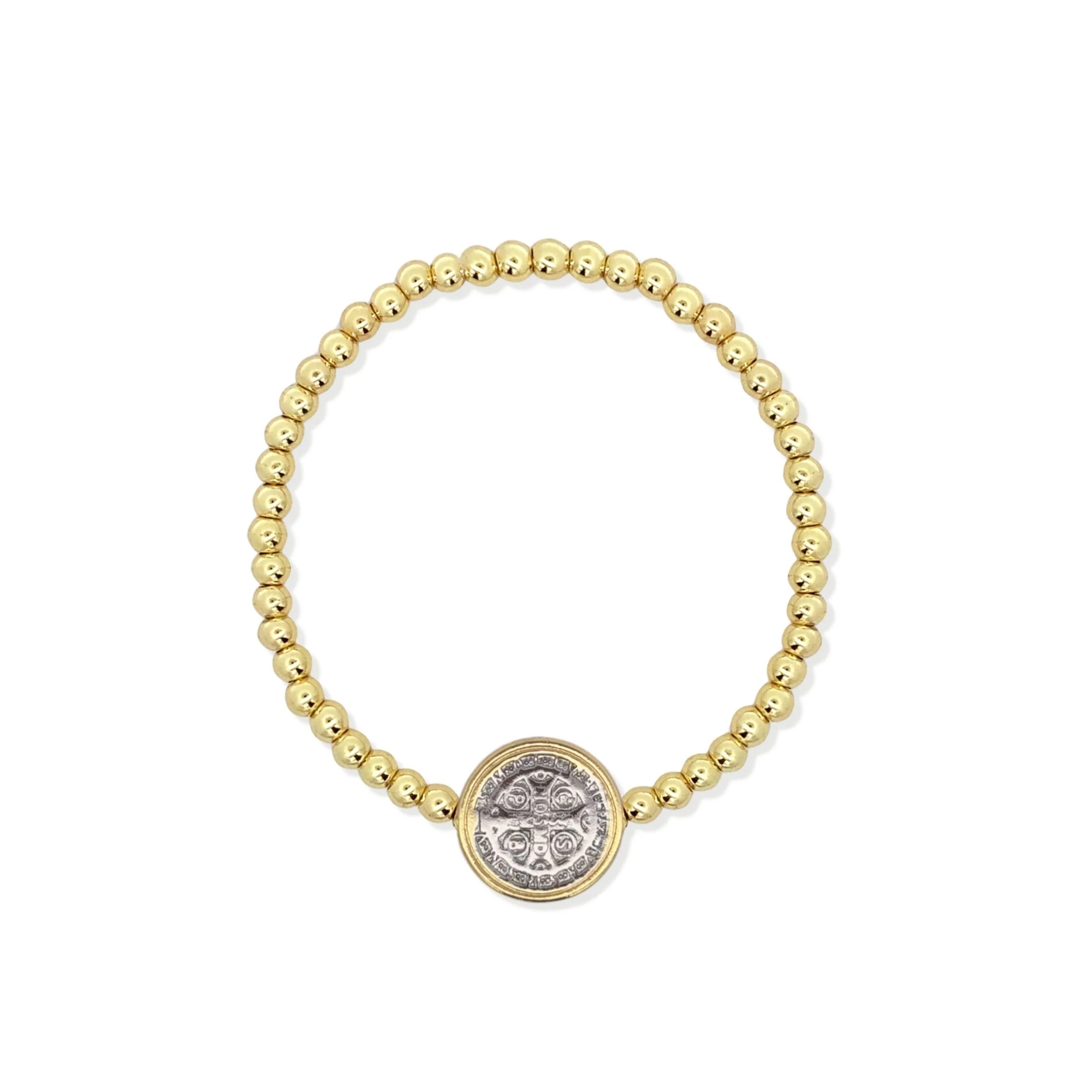 Pulsera chapa de oro tubo y bolita San Benito