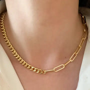 Collar chapa de oro mitad cadena clip circulo y cubana