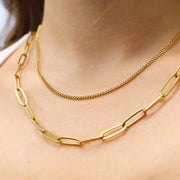 Collar chapa de oro doble cadena clip y cubana mini