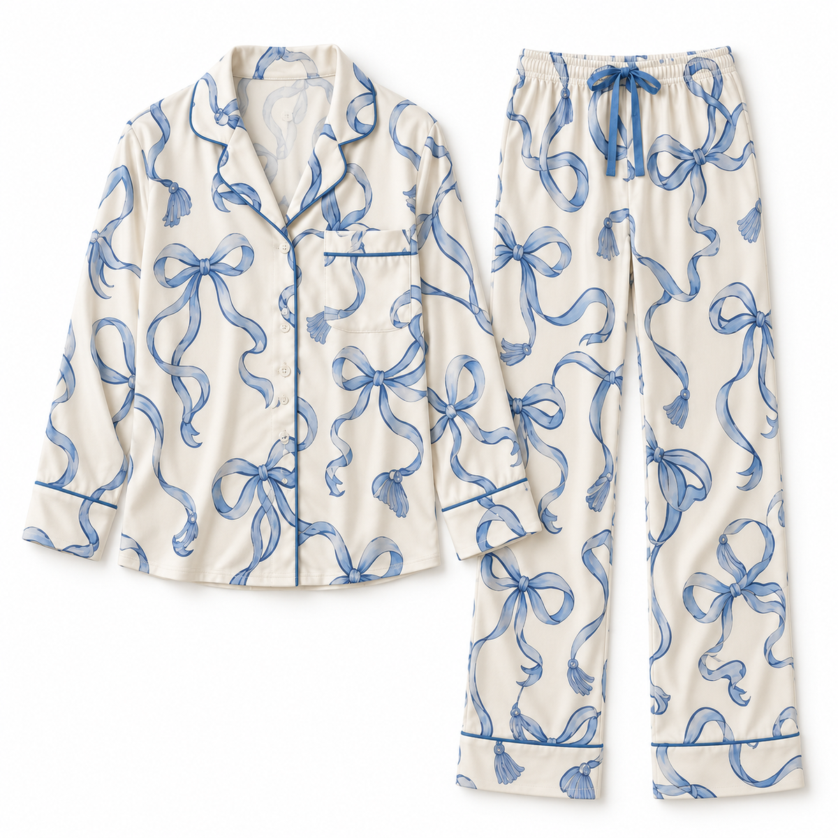 Blue Bow Pajama Set