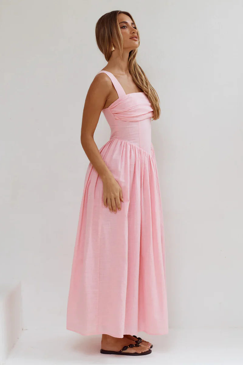Kiyo Square Neck Tie Midi Dress