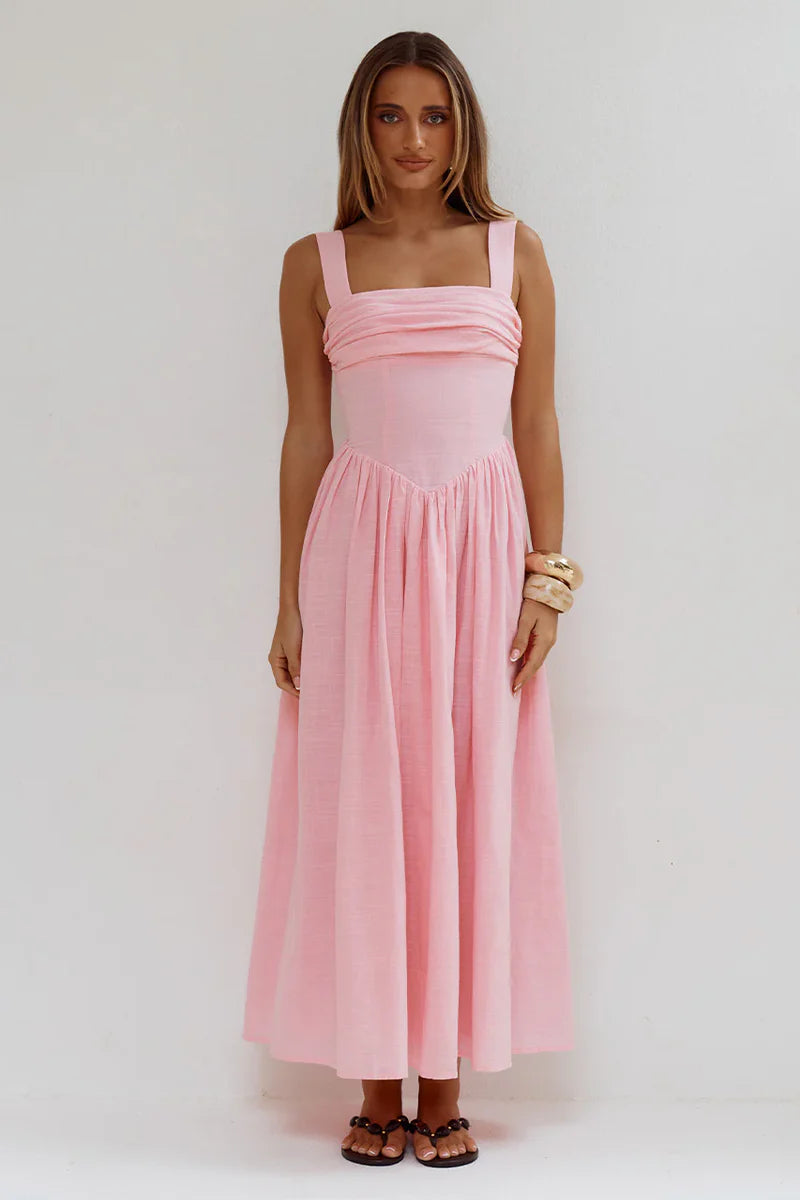 Kiyo Square Neck Tie Midi Dress