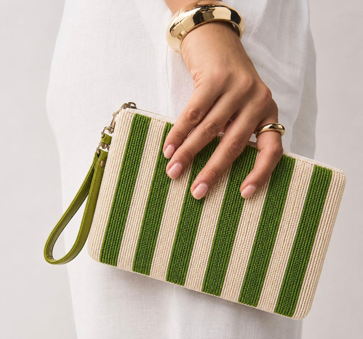 Green Striped Large Pouch