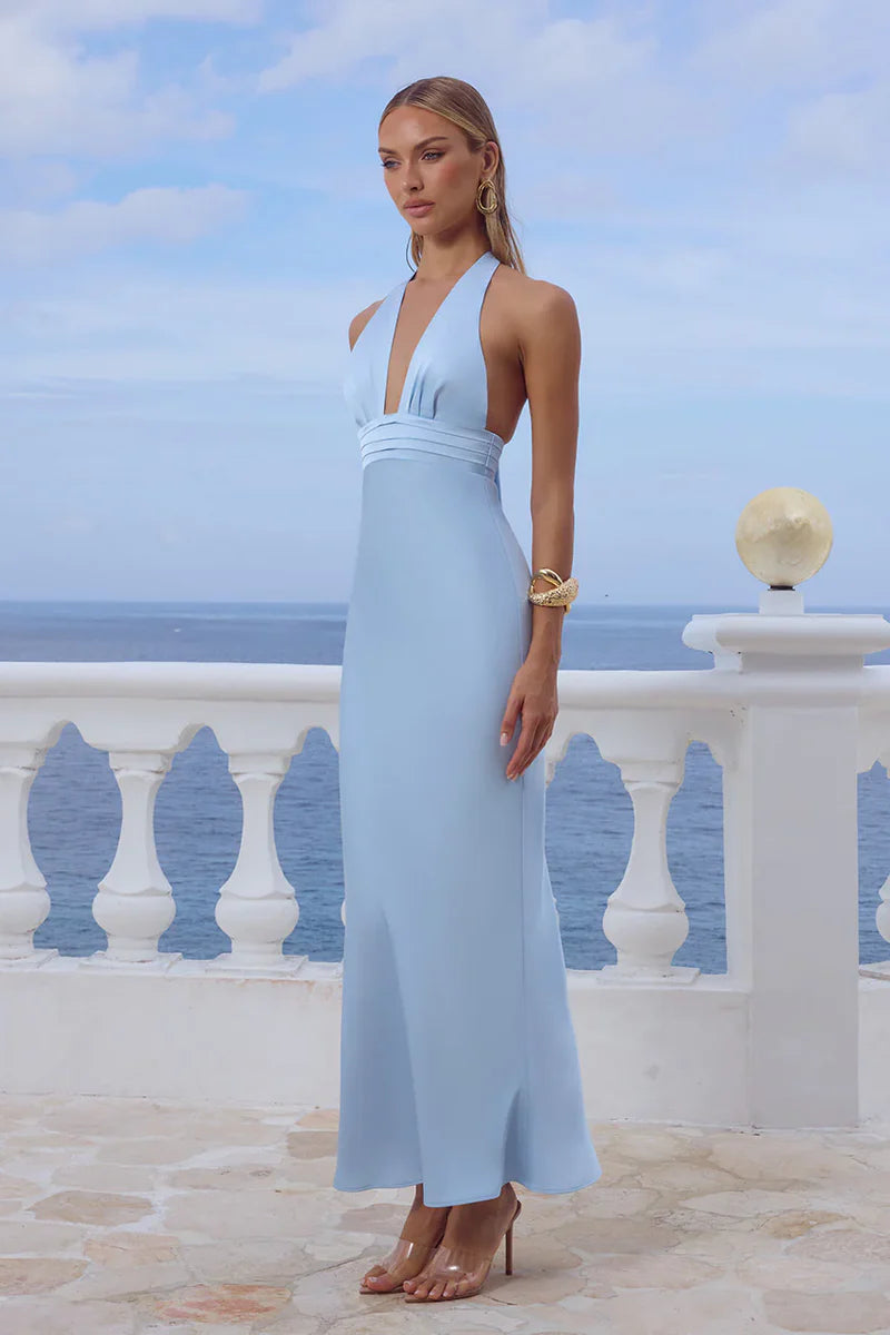 SYLVIE PLUNGE V NECK MAXI BABY BLUE