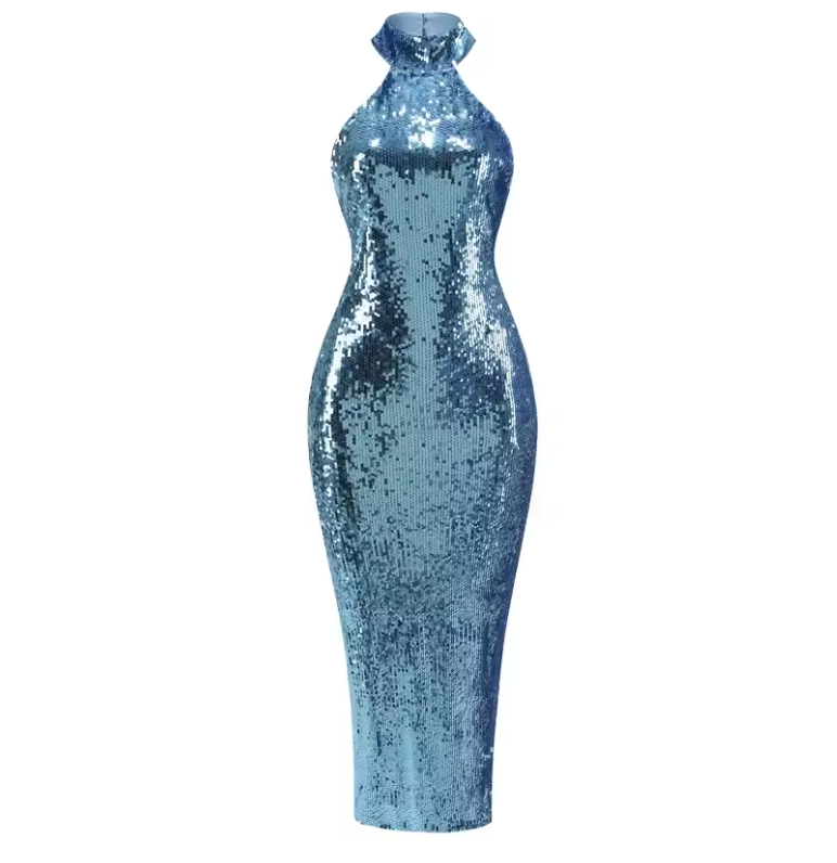 Halter Sequin Blue Dress