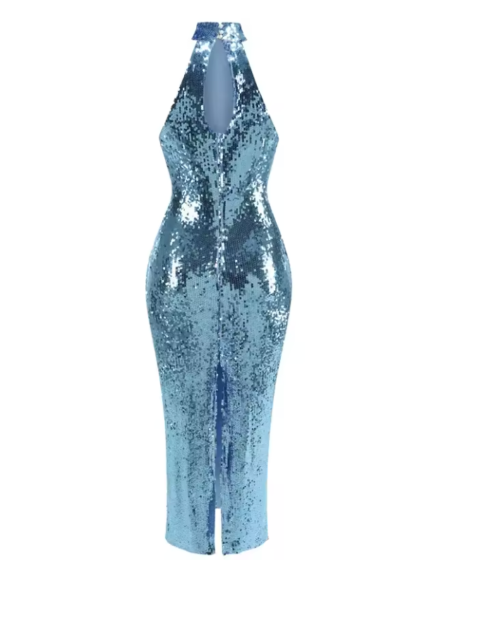 Halter Sequin Blue Dress
