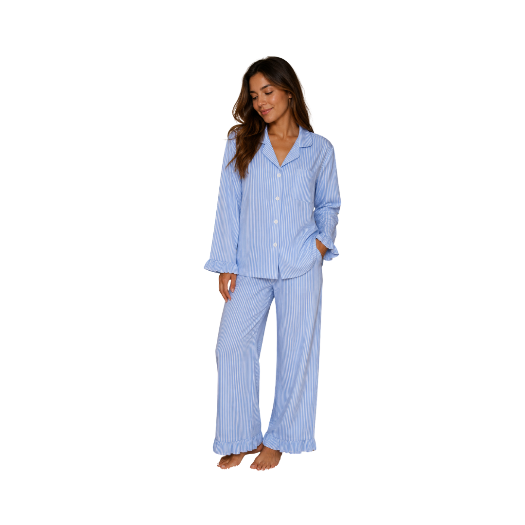 Blue Solid Stripes Pijamas